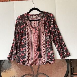 Floral Pink and Black Women's Top